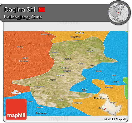 Satellite Panoramic Map of Daqina Shi, political outside