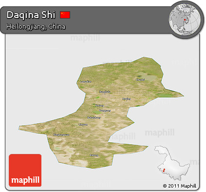 Satellite Panoramic Map of Daqina Shi, single color outside