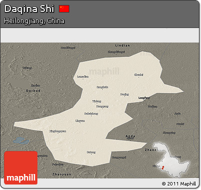 Shaded Relief Panoramic Map of Daqina Shi, darken