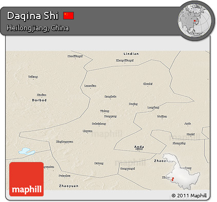 Shaded Relief Panoramic Map of Daqina Shi