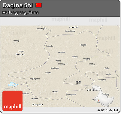 Shaded Relief Panoramic Map of Daqina Shi