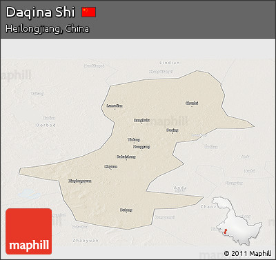 Shaded Relief Panoramic Map of Daqina Shi, lighten