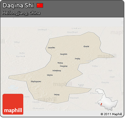 Shaded Relief Panoramic Map of Daqina Shi, lighten