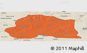 Political Panoramic Map of Dedu, shaded relief outside