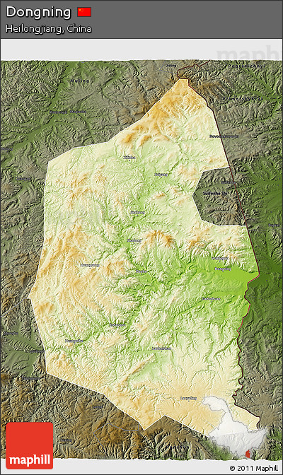 Physical 3D Map of Dongning, darken