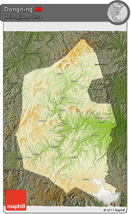 Physical 3D Map of Dongning, darken