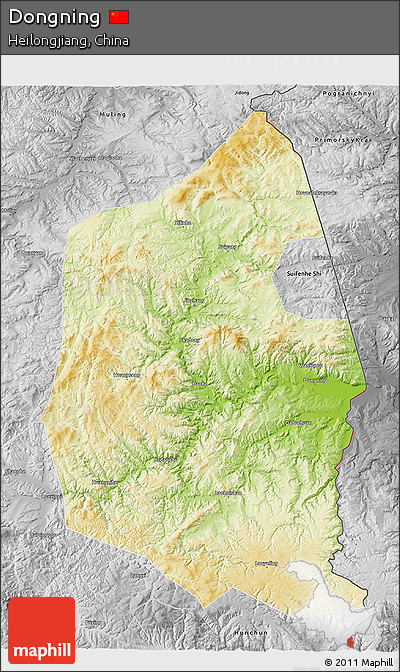 Physical 3D Map of Dongning, desaturated