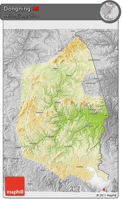 Physical 3D Map of Dongning, desaturated