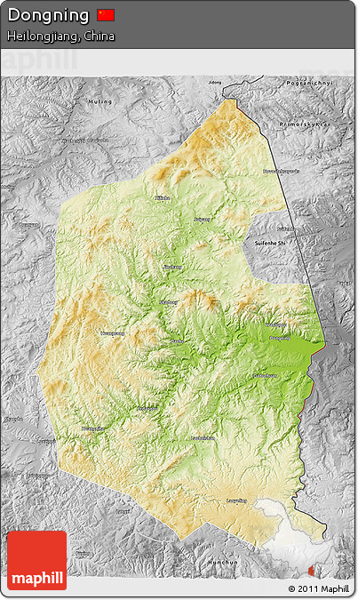 Physical 3D Map of Dongning, desaturated