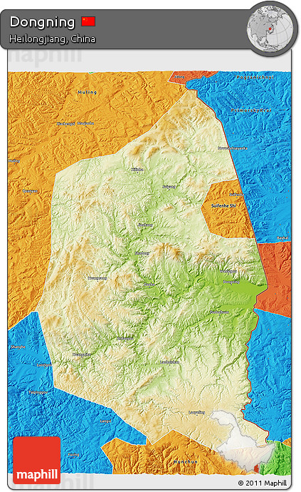 Physical 3D Map of Dongning, political outside