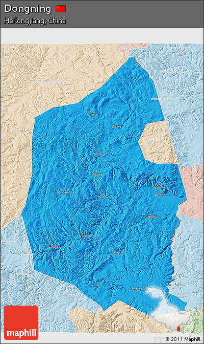 Political 3D Map of Dongning, lighten