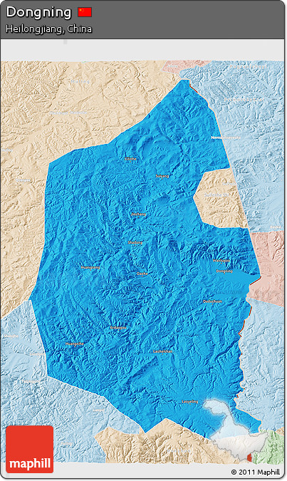 Political 3D Map of Dongning, lighten