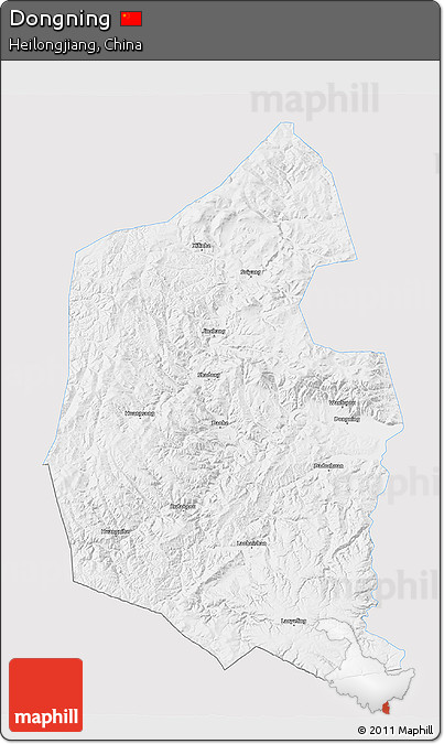 Silver Style 3D Map of Dongning, single color outside