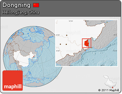 Gray Location Map of Dongning, highlighted country, hill shading