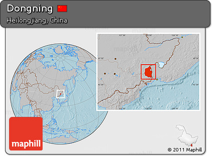 Gray Location Map of Dongning, hill shading