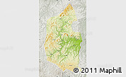 Physical Map of Dongning, lighten, semi-desaturated