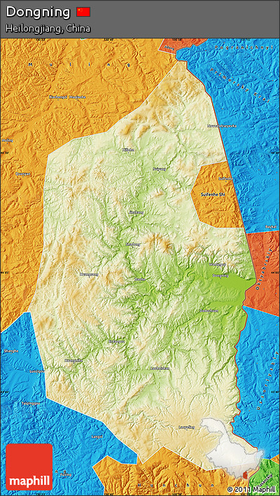 Physical Map of Dongning, political outside
