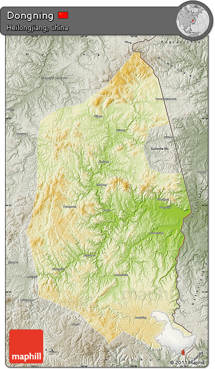 Physical Map of Dongning, semi-desaturated