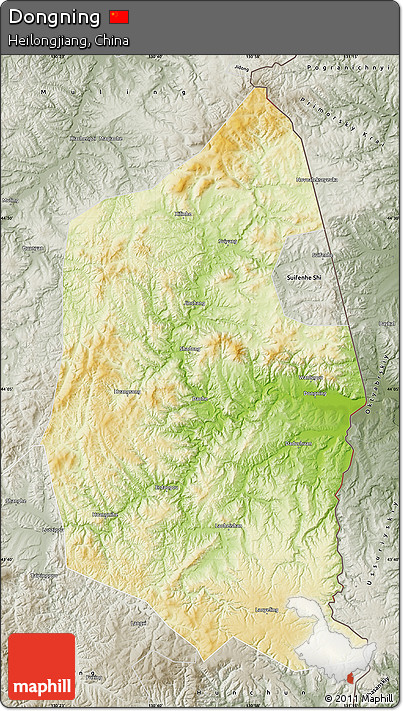 Physical Map of Dongning, semi-desaturated