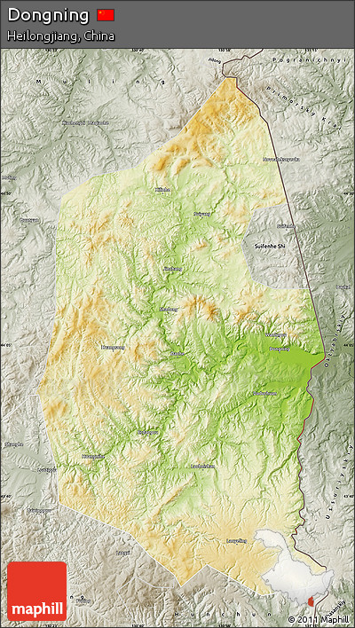 Physical Map of Dongning, semi-desaturated