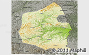 Physical Panoramic Map of Dongning, darken, semi-desaturated