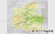 Physical Panoramic Map of Dongning, lighten, desaturated