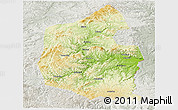 Physical Panoramic Map of Dongning, lighten, semi-desaturated
