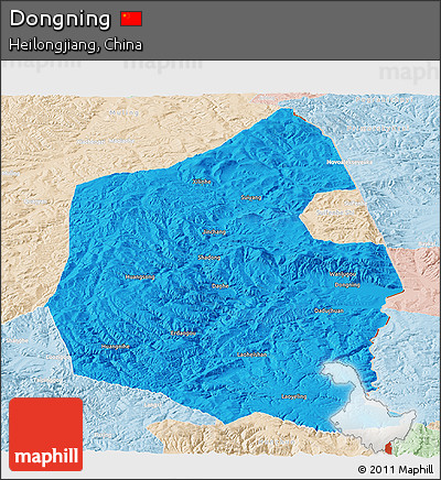 Political Panoramic Map of Dongning, lighten