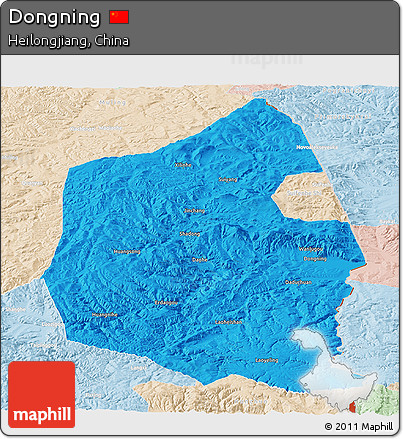 Political Panoramic Map of Dongning, lighten