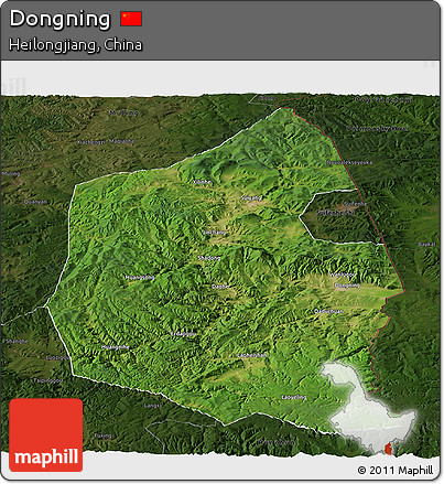Satellite Panoramic Map of Dongning, darken