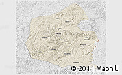 Shaded Relief Panoramic Map of Dongning, lighten, desaturated
