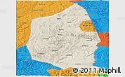 Shaded Relief Panoramic Map of Dongning, political outside