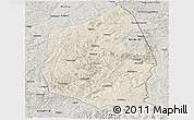 Shaded Relief Panoramic Map of Dongning, semi-desaturated