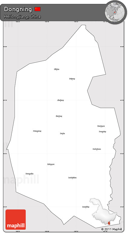 Silver Style Simple Map of Dongning, cropped outside