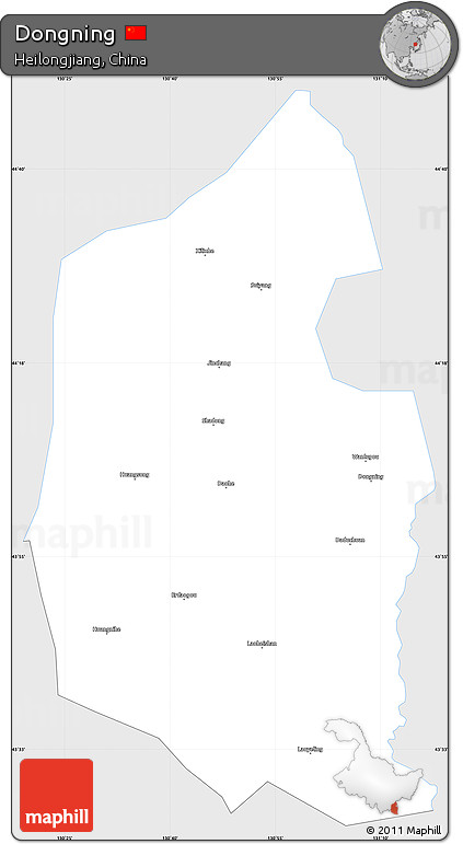 Silver Style Simple Map of Dongning, single color outside