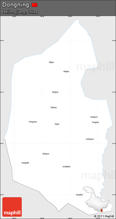 Silver Style Simple Map of Dongning, single color outside