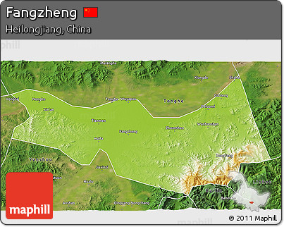 Physical 3D Map of Fangzheng, satellite outside