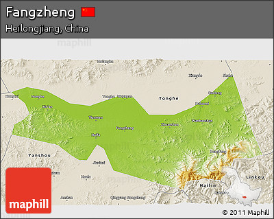 Physical 3D Map of Fangzheng, shaded relief outside