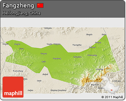 Physical 3D Map of Fangzheng, shaded relief outside