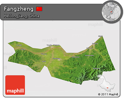 Satellite 3D Map of Fangzheng, cropped outside