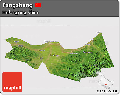 Satellite 3D Map of Fangzheng, cropped outside