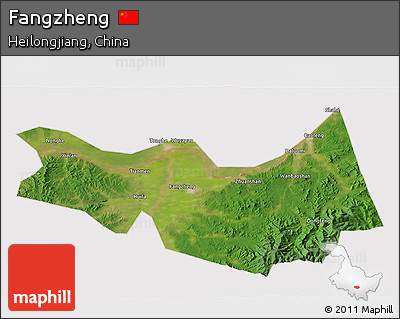 Satellite 3D Map of Fangzheng, cropped outside