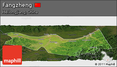 Satellite Panoramic Map of Fangzheng, darken