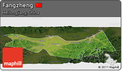 Satellite Panoramic Map of Fangzheng, darken