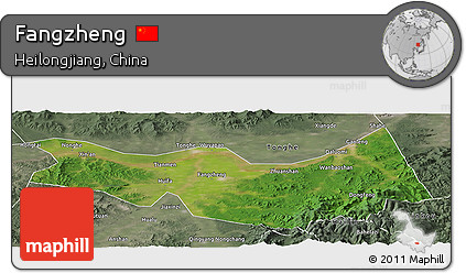 Satellite Panoramic Map of Fangzheng, semi-desaturated
