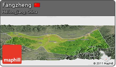 Satellite Panoramic Map of Fangzheng, semi-desaturated