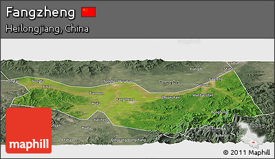 Satellite Panoramic Map of Fangzheng, semi-desaturated