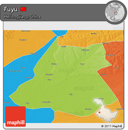 Physical 3D Map of Fuyu, political outside