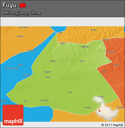Physical 3D Map of Fuyu, political outside