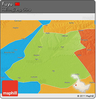Physical 3D Map of Fuyu, political outside
